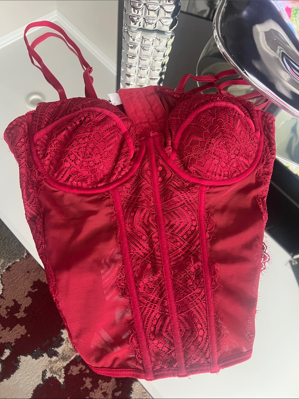 Garage Red Lace Bustier with Satin Panels